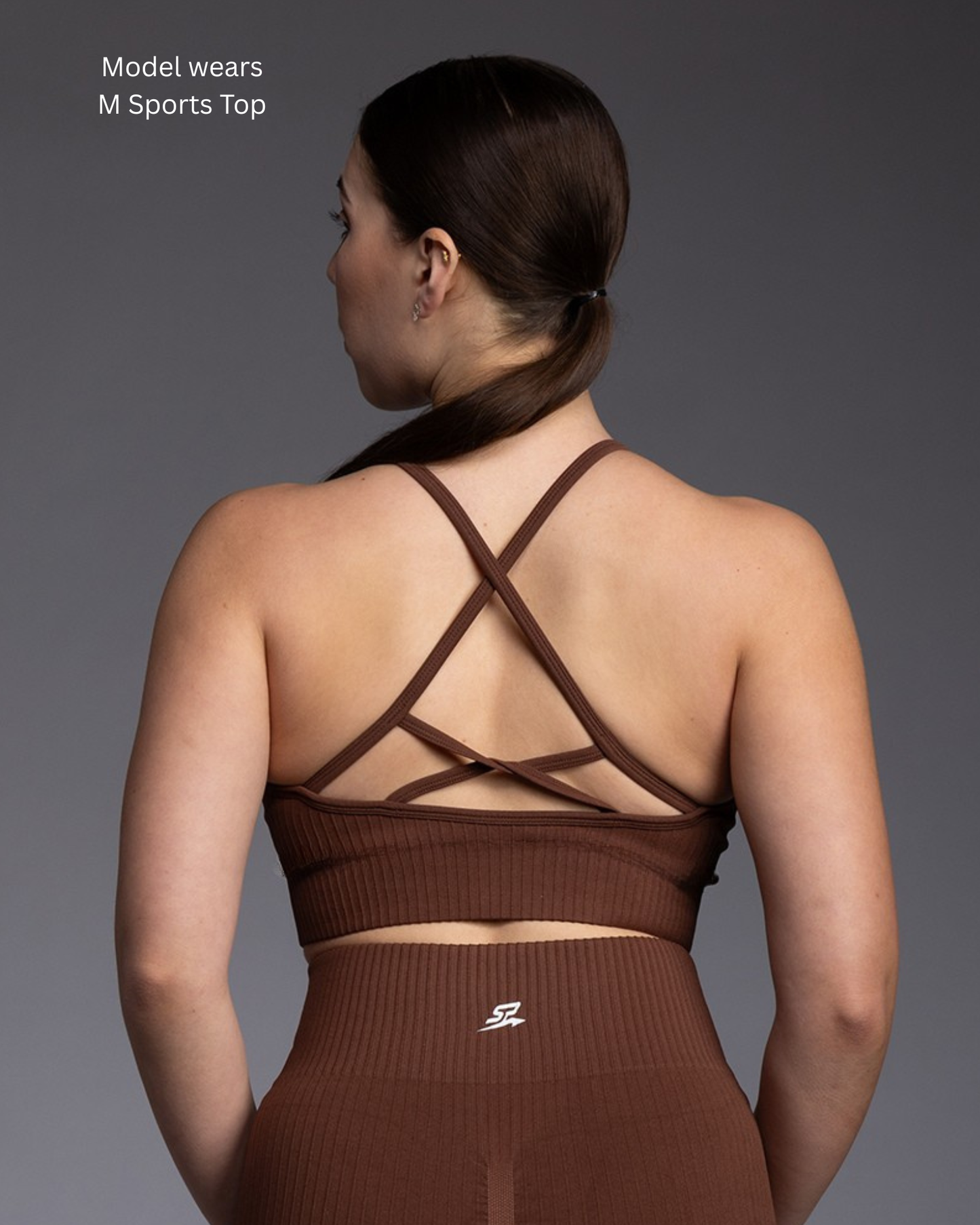 STRYD Performance Glow sports top in Chestnut — back view. Women's gym top Sunshine Coast QLD Australia.