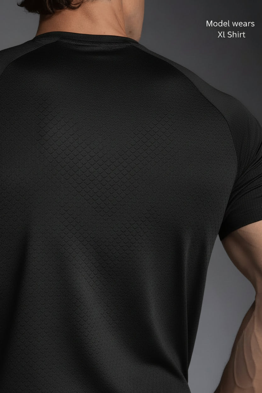 STRYD Performance I Like It Fast Ultra Light Active Tee in Black — front lifestyle view. Men's lightweight gym tee Australia.