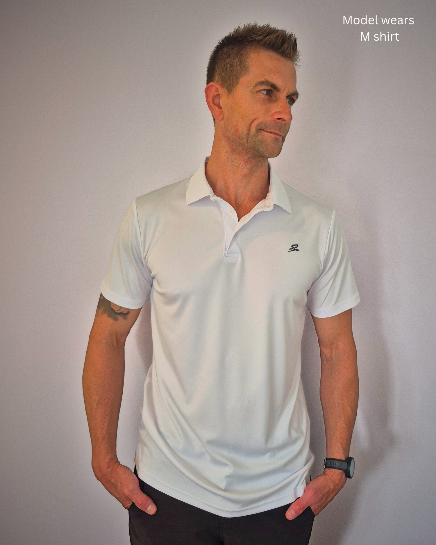 Crisp White light weight sweat wicking Acitve Polo for corporate, work on on the golf course - STRYD Performance 