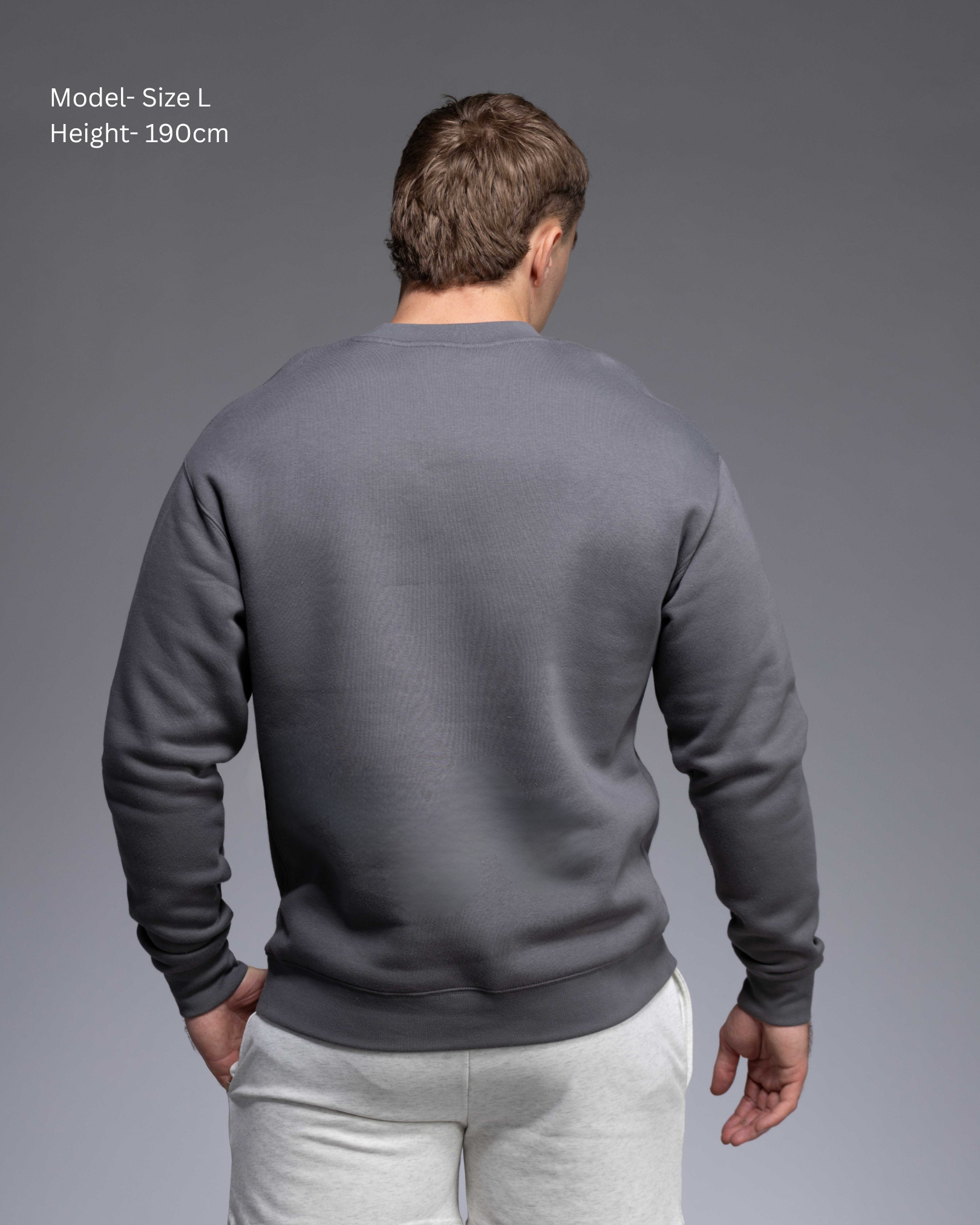 STRYD Performance Elite Unisex Crew in Slate — 320 GSM fleece, relaxed drop-shoulder fit, ribbed cuffs, premium activewear Australia, Sunshine Coast QLD Slate Colour male model back view shop now free shipping over $150