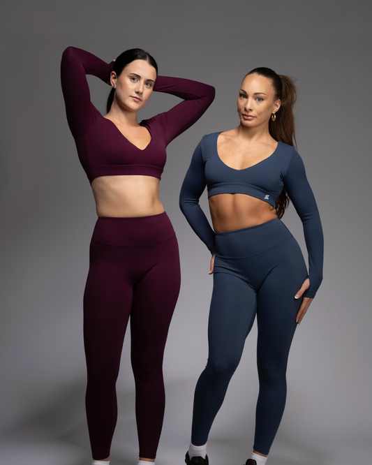 Haven Leggings and matching crop top set – women's high-waisted activewear in Teal and berry colourways | STRYD Performance
