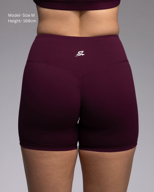 Haven Tight Training Shorts in Berry – Women's Compression Gym Shorts with Built-In Support | STRYD Performance Activewear Sunshine Coast - Back View

