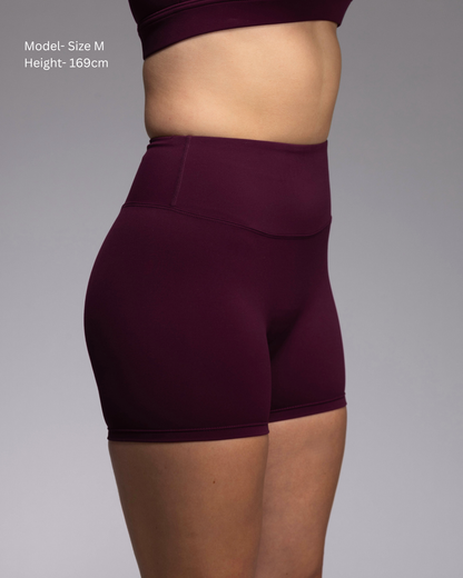 Haven Tight Training Shorts in Berry – Side View of High-Rise Women's Gym Shorts with Curved Seam | STRYD Performance Activewear Sunshine Coast
