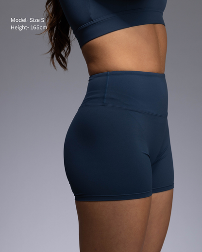 Haven Tight Training Shorts in Teal – Side View of High-Rise Women's Gym Shorts | STRYD Performance Activewear Sunshine Coast
