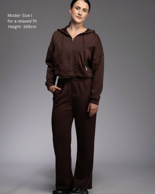 Soul Soft Wide Leg Track Pant in Espresso – high-rise waistband women's athleisure pant | STRYD Performance
