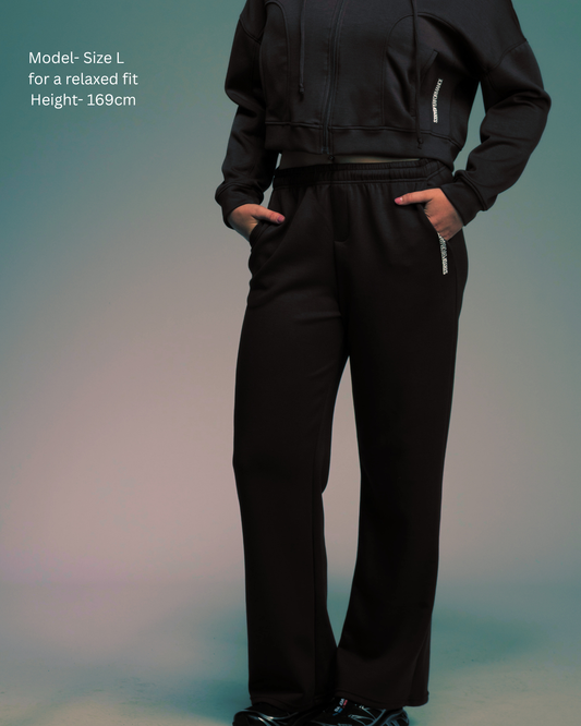 Soul Soft Wide Leg Track Pant in Black – relaxed straight-leg loungewear for women | STRYD Performance
