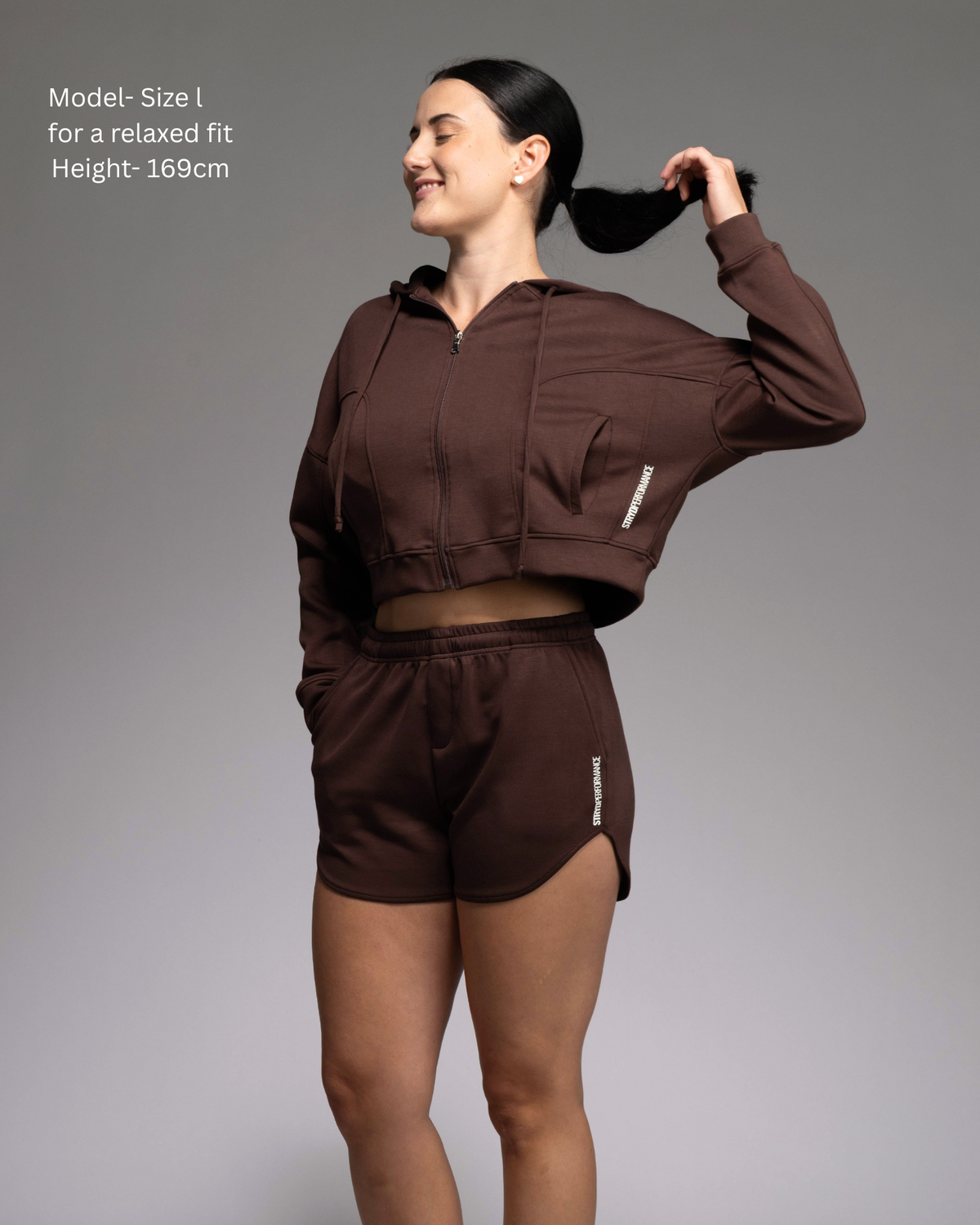 Soul Soft Cropped Zip Hoodie in Espresso – drop-shoulder athleisure hoodie for women | STRYD Performance
