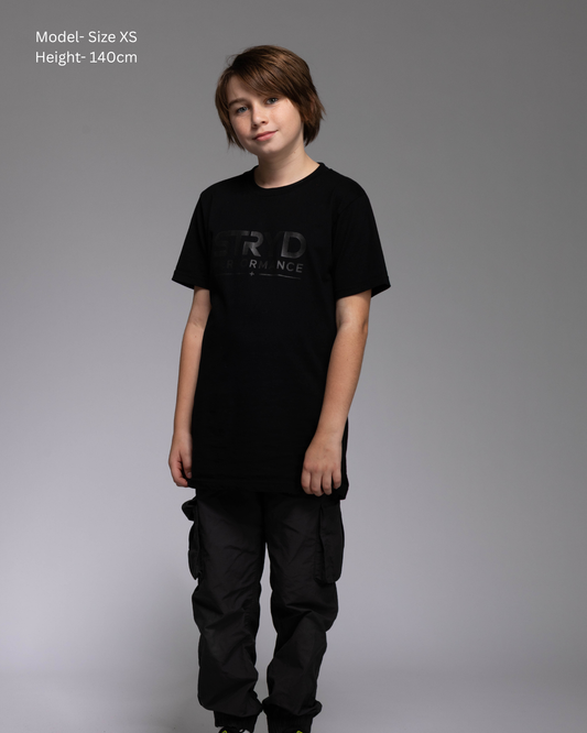 STRYD Performance Everyday Hero Tee Stealth in Black — front view. Men's premium athletic tee Australia.