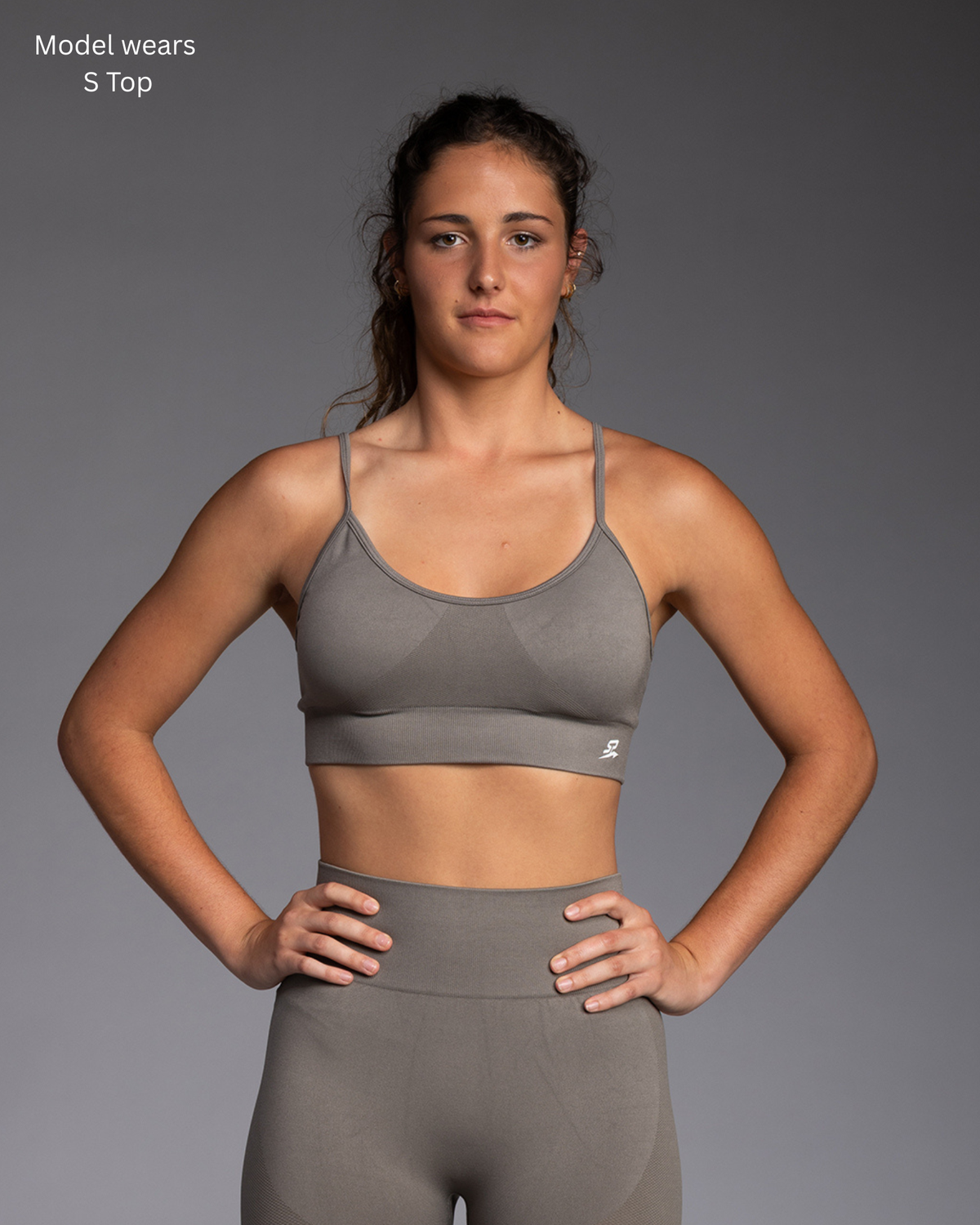 STRYD Performance Vibe top in Sage Grey — front view. Women's premium activewear top Australia.
