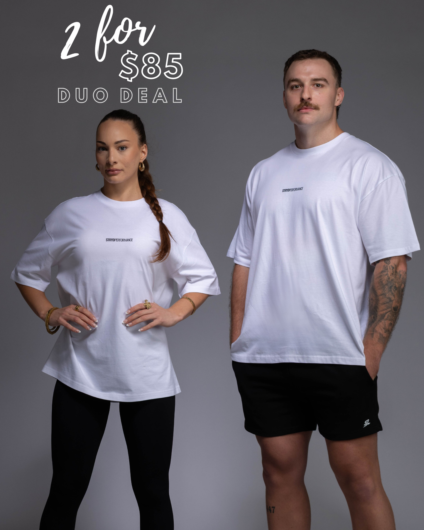 STRYD Performance I Like It Loose Block oversized unisex WHITE tee – relaxed fit gym and street style t-shirt Male and Female Studio shot shop sunshine coast performance activewear and gym fitness apparel