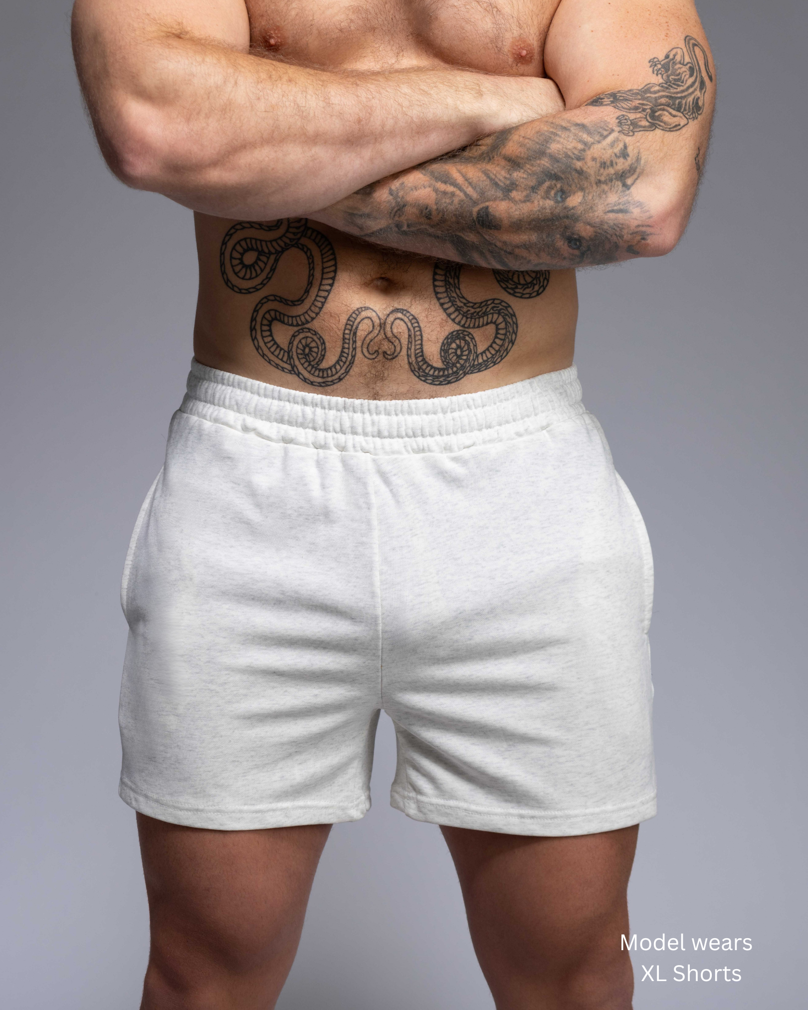 STRYD Performance Roam 5" track shorts in White Marle — front view. Unisex premium track shorts Sunshine Coast QLD Australia.