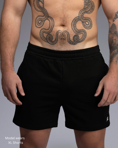 STRYD Performance Roam 5" track shorts in Black — front view. Unisex relaxed fit training shorts Sunshine Coast QLD Australia.